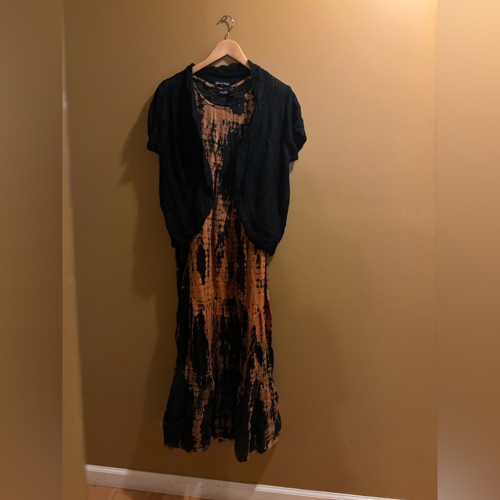 🔴Black and Orange Tie-Dye Dress